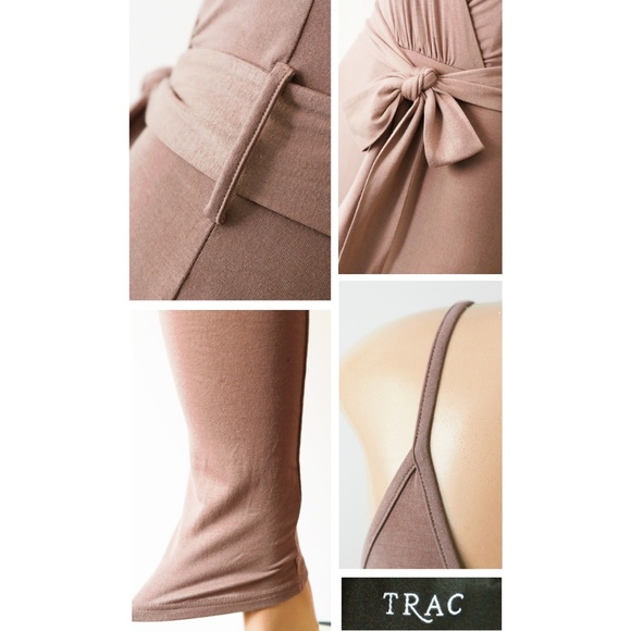 Mocha Taupe Surplice V Neck Sexy Bodycon Jumpsuit - Picture 5 of 8